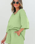 Emmeline Loose V Neck Half Sleeve Tee and Shorts
