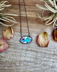 Cotton Candy Turquoise Bar Necklace – Oval Shape – 18" Sterling Chain – Tia Long, Navajo Handmade
