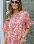 Leah Leopard Spotted Ruffle Sleeve Top