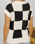 Colorblock Checker Short Sleeve Sweater