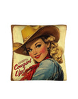 Vintage Cowgirl Up Throw Pillow Case 18 x 18 Made in America