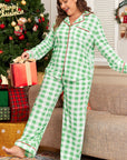 Plus Size Christmas Plaid Contrast Trim Pajama Set