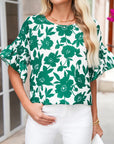 Floral Ruffle Short Sleeve Blouse
