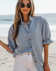 Aya Ruffle Short Puff Sleeve Summer Chambray Top