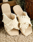 Vada Tassel Woven Crossed Straps Flat Slippers