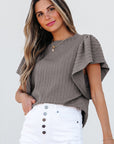 Brynn Textured Flutter Sleeve Top