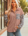Journee Leopard Ribbed Casual Shacket