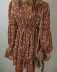 Ashley Boho Floral Puff Sleeve Mini Dress