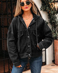 Denim Chest Pocket Drop Shoulder Hooded Jacket