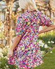 Hadlee Floral Puff Short Sleeve V Neck Mini Dress