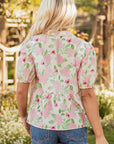 Natasha Floral Drawstring V Neck Peplum Blouse
