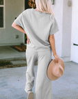 Solid Textured T-Shirt and Drawstring Pants Set