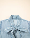 Chambray Bow Neck Sleeveless Ruffle Dress