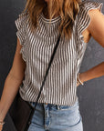 Sofia Crew Neck Ruffled Striped Tank Top