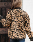 Leopard Zip-Up Stand Neck Side Pocket Jacket
