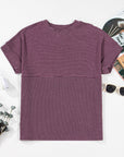 Alessandra Plain Corded Knit Mock Neck T Shirt