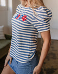 America Stripe Puff Sleeve T-Shirt