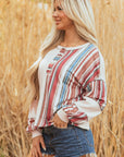 Elizabeth Striped Waffle Exposed Seam Casual Knit Top
