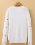 Valentine Heart Sequin Ribbed Knit Crewneck Sweater