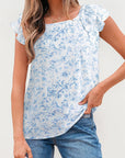 Floral Bow Back Ruffle Sleeve Blouse