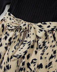Leopard Patchwork Ribbed Knit Belted Dress