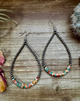 3 mm teardrop earrings Sterling Silver Pearls with orange spiny/Turquoise