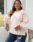 Bow Embroidered Lantern Sleeve Sweatshirt