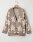 Star Sherpa Textured Buttoned Sweater Cardigan