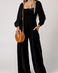 Ryleigh Smocked Square Neck Long Sleeve Wide Leg Jumpsuit