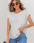 Tilly Stripe Cap Sleeve Crew Neck top