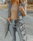 Solid Quilted Long Hooded Vest Coat