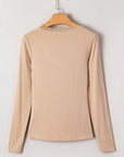 Lace Trim Ruched V-Neck Long Sleeve Top