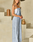 Denim Frayed Reverse Seam Wide Leg Overall
