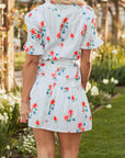 Stripe Floral Belted Mini Dress