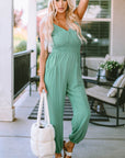 Analia Shirred High Waist Sleeveless V Neck Jumpsuit