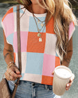 Colorblock Checker Cap Sleeve Sweater