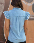 Ashlyn Ruffled Flutter Frayed Denim Top