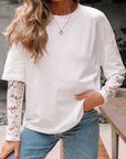 Lace Insert Long Sleeve Drop Shoulder Tee