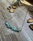 Green Turquoise Chip Necklace – Sterling Silver Pearl Accent – Paperclip Chain