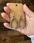 Smaller Sterling SAUCER Silver Pearls earrings teardrop and green turquoise