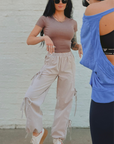 The Leighton Bow Track Pant in Almond