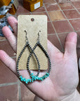 3 mm Sterling Silver Pearls earrings teardrop with real turquoise chips