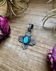 Zia Symbol Pendant with Golden Hill Turquoise – Sterling Silver – Native Made by KB