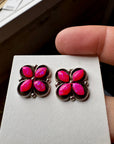 Zuni Stud Earrings – Pink Opal & Sterling Silver