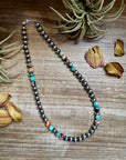 Mohave Turquoise Mix & Sterling Silver Necklace – 8 mm Beads – 19 Inch + Extender