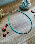 3 mm Sterling Silver Pearls choker with magnesite darker turquoise heishi - western jewelry