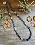 Graduated Barrel Bead Necklace – 24 Inch – Sterling Silver Saucer & Barrel Beads