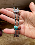 Pink/turquoise Double Strand Necklace – 13” Beaded – Sterling Silver Pearls & Rectangle Variscite Turquoise