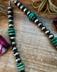 NFR Collection Necklace – 12mm Sterling Silver Pearls with 16mm Green Turquoise Rondelle – Handmade by The Bijoux FAB – 21.5"