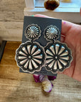 Concho Dangle Earrings – Sterling Silver – Native Made by E. Tahe